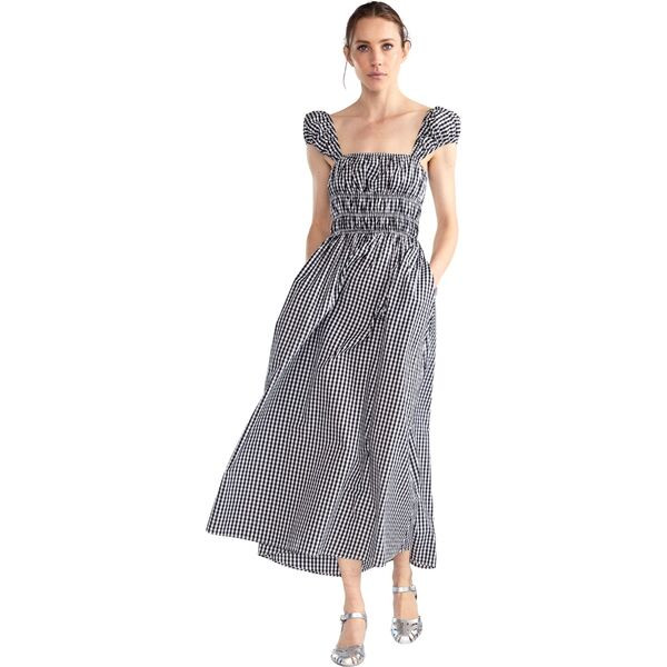 Women's Bodrum Short Puff Sleeve Back Tie Dress, Black & White Gingham | Maisonette