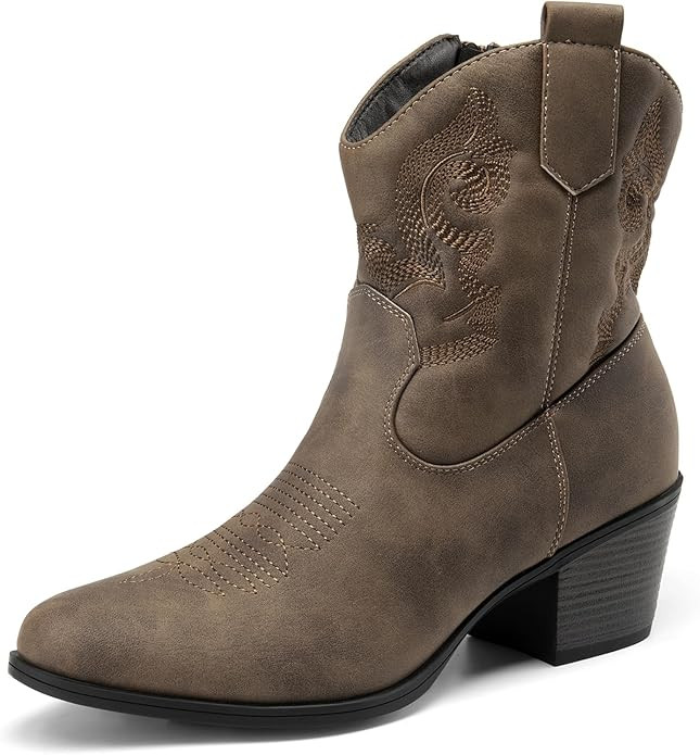 DREAM PAIRS Women's Western Cowboy Cowgirl Embroidered Ankle Boots Fashion Low chunky Heel Round ... | Amazon (US)