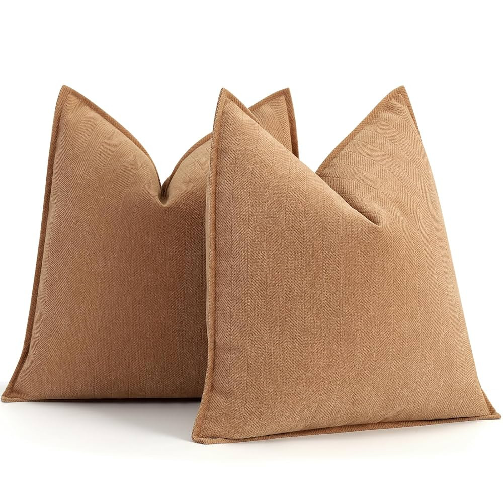 ZWJD Camel Pillow Covers 20x20 Set of 2 Chenille Throw Pillow Covers with Elegant Design Soft and... | Amazon (US)