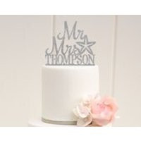 Starfish Beach Glitter Wedding Cake Topper Mr and Mrs Topper Design With YOUR Last Name  0175 | Etsy (US)