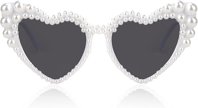 Love Heart Pearl Sunglasses for Women Rhinestone Glasses Bachelorette Party Bride Sunglasses | Amazon (US)