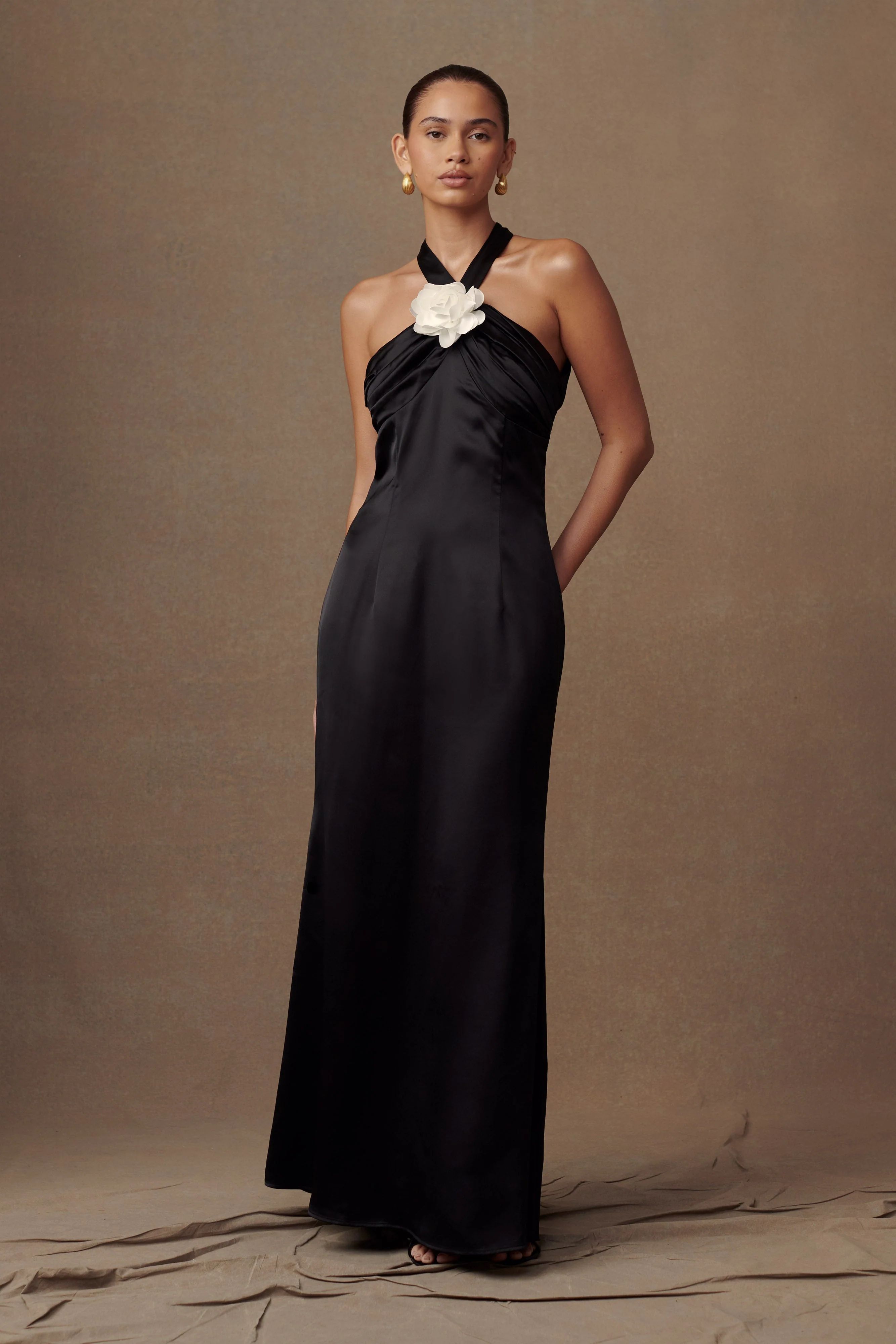 Dylan Rose Halter Maxi Dress - Black | MESHKI US