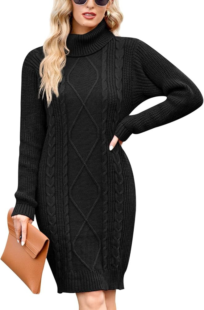 For G and PL Winter Long Sleeve Cable Knit Bodycon Slim Fitted Turtleneck Pullover Stretchy Mini ... | Amazon (US)