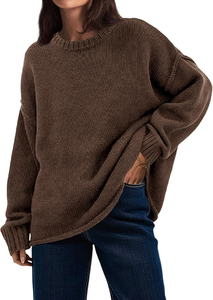 Saodimallsu Womens Oversized Crew Neck Sweaters Long Sleeve Slouchy Knit Fall Casual Loose Pullov... | Amazon (US)