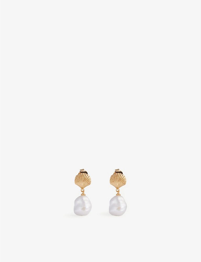 Ocean recycled 18ct gold-plated sterling silver and freshwater pearl earrings | Selfridges