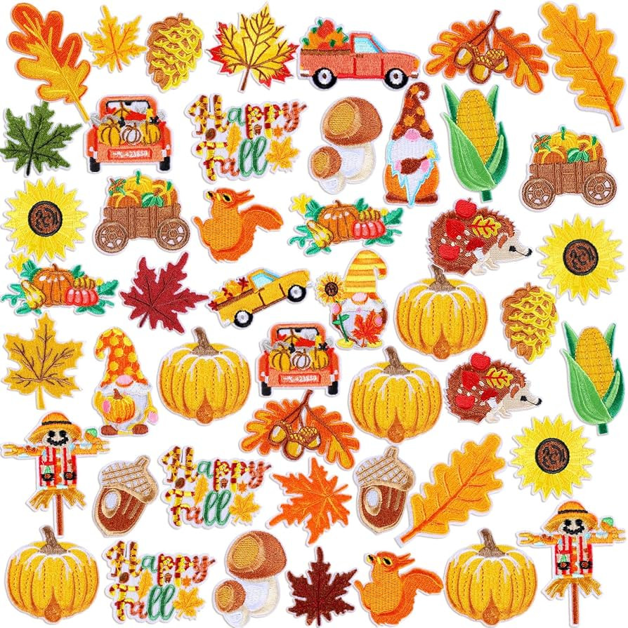 Yuxung 48 Pcs Thanksgiving Iron on Patches Maple Leaf Pumpkin Sew on Applique Embroidered Patches... | Amazon (US)