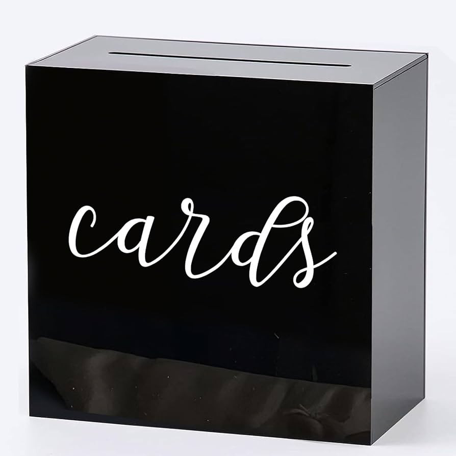 Wedding Card Box for Reception with Slot, 10" Large Black Acrylic Box DIY Card Storage Box for Gi... | Amazon (US)