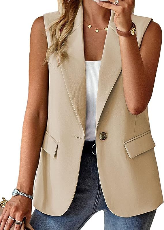 Mina self Sleeveless Blazer Jackets for Women Casual Lightweight Solid Color Open Front Vest Lape... | Amazon (US)