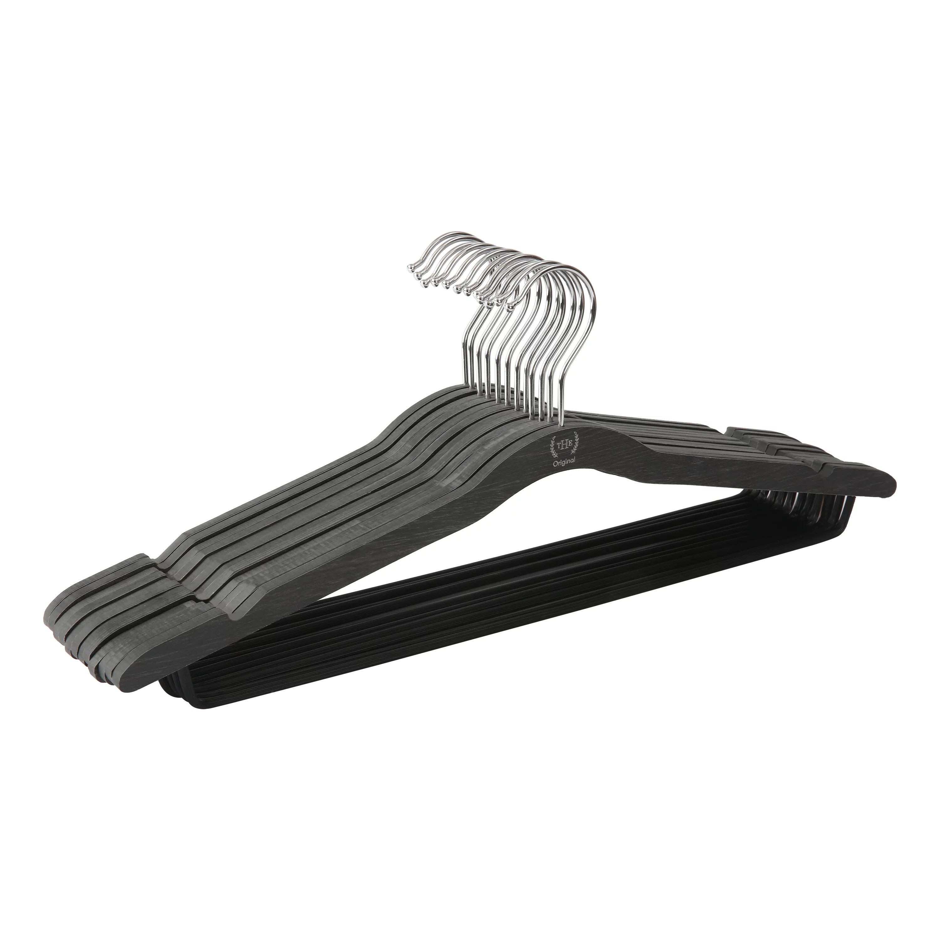 The Home Edit Thin Wood Hanger with Non-Slip Pant Bar, 12 Pack, Black - Walmart.com | Walmart (US)