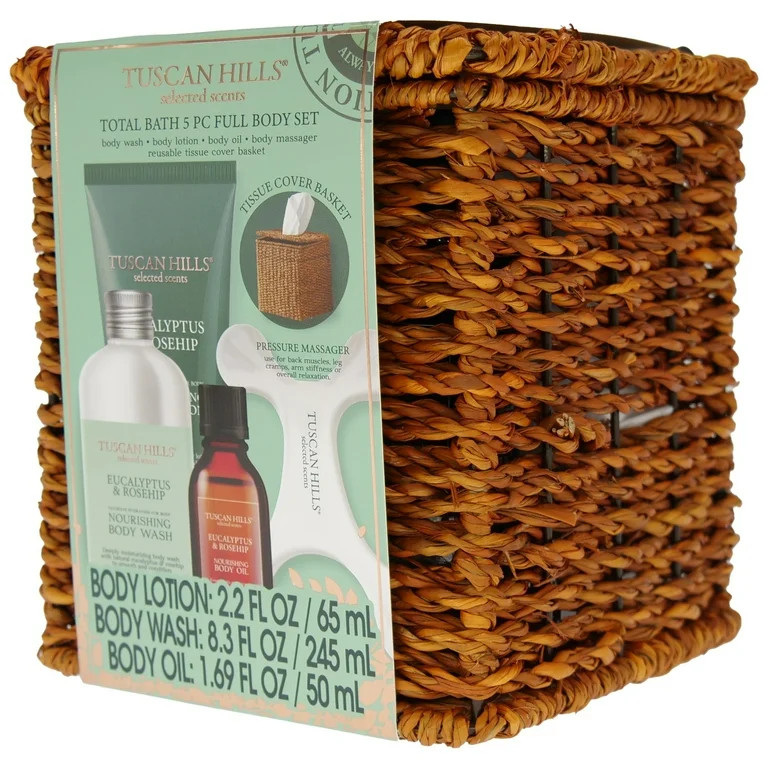 Tuscan Hills Total Bath Full Body Set with Wicker Tissue Holder, 5 Piece | Walmart (US)