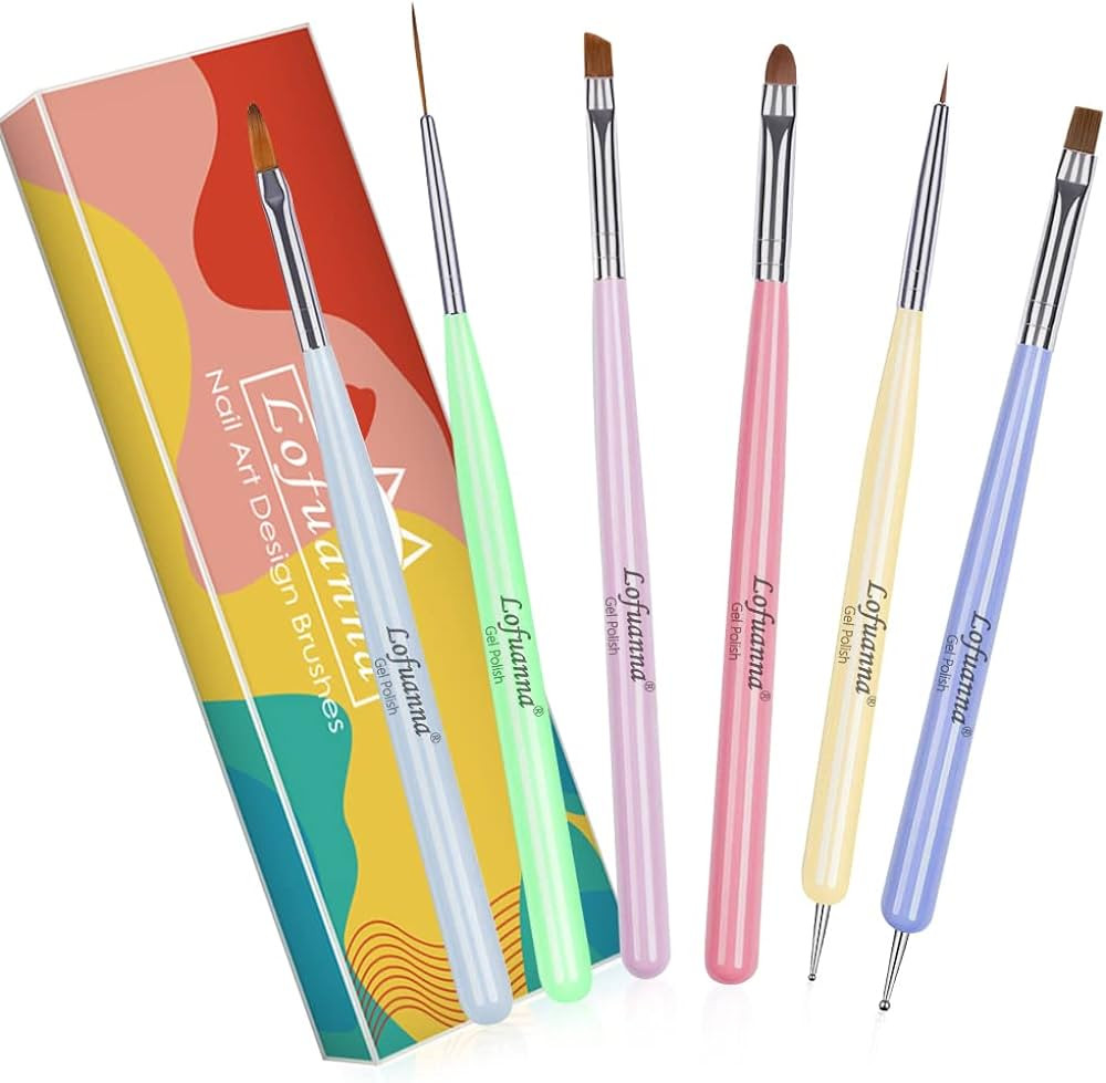 Nail Art Brushes Set Lofuanna 6Pcs Nail Tips Art Design Tools with Poly Extension Gel Brush, Nail... | Amazon (US)