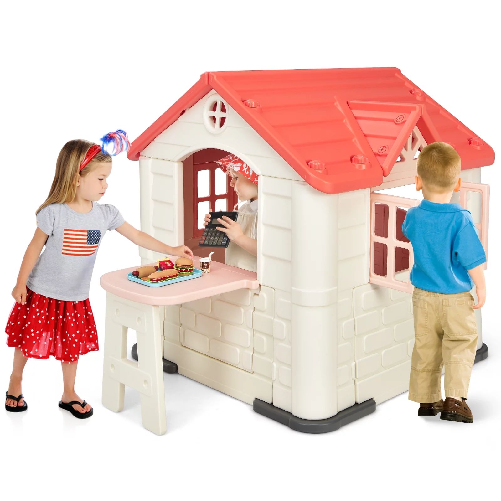 Infans Kid's Playhouse Games Cottage w/ 7 PCS Toy Set & Waterproof Cover Pink | Walmart (US)