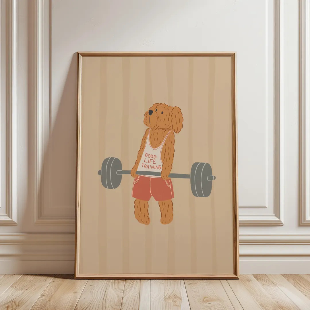 Goldendoodle Weightlifting Digital Print, Cute Dog Illustration With “good Life Training” Tee... | Etsy (US)