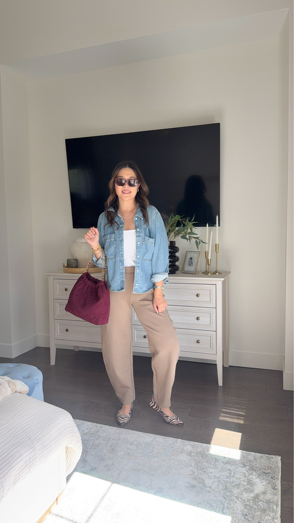 Bra-free tank: small Denim button down: medium Barrel pants (look like Ruti): small Animal print flats: size down if in between sizes

#LTKootd #LTKSeasonal #LTKOver40