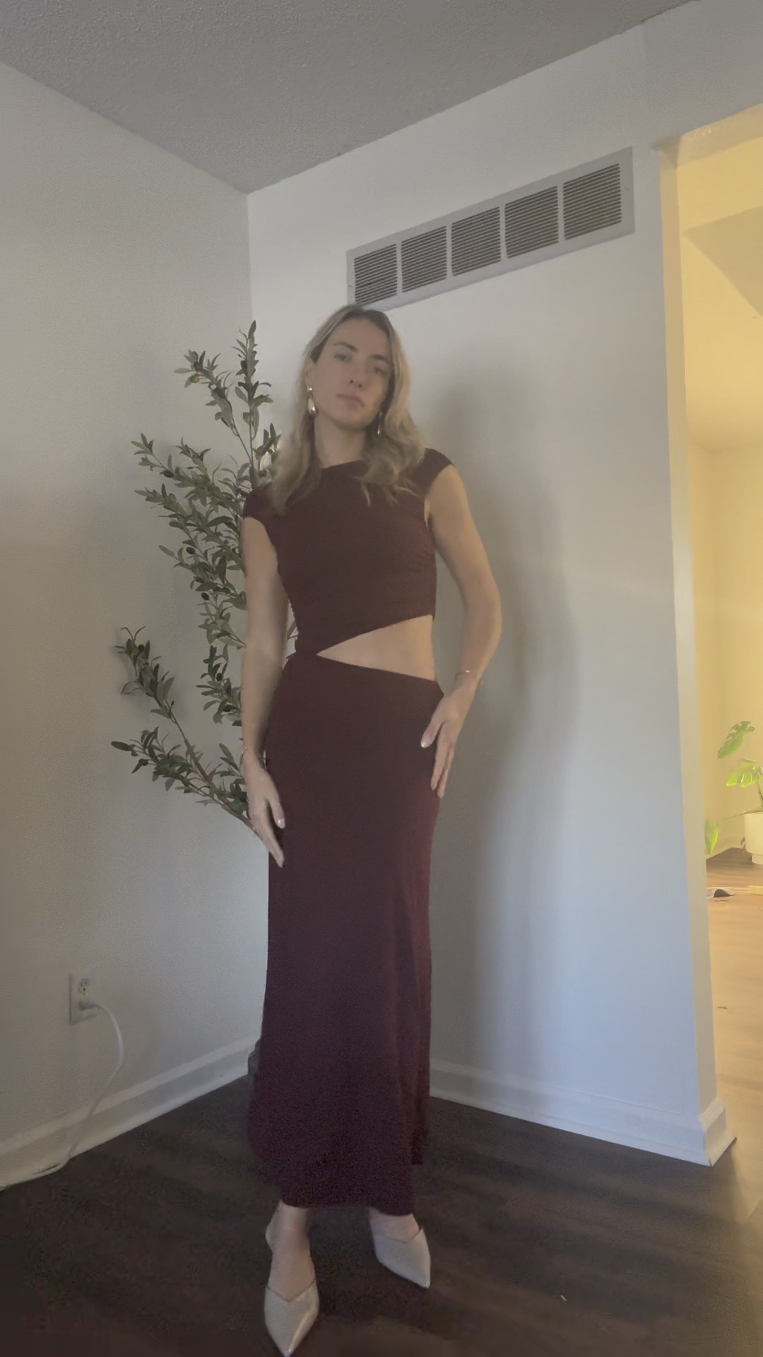 Burgundy cut out maxi dress