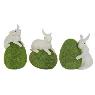 7" White Bunny with Green Moss Egg Décor Set | Michaels Stores