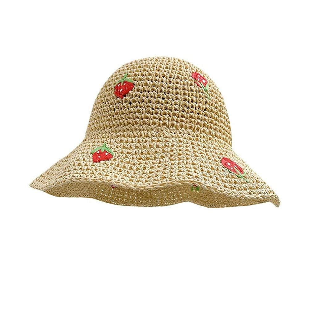 Generic Ladies Sweet Red Strawberry Fruit Pattern Straw Hat Women Beige Fisherman Cap Holiday Bea... | Amazon (US)