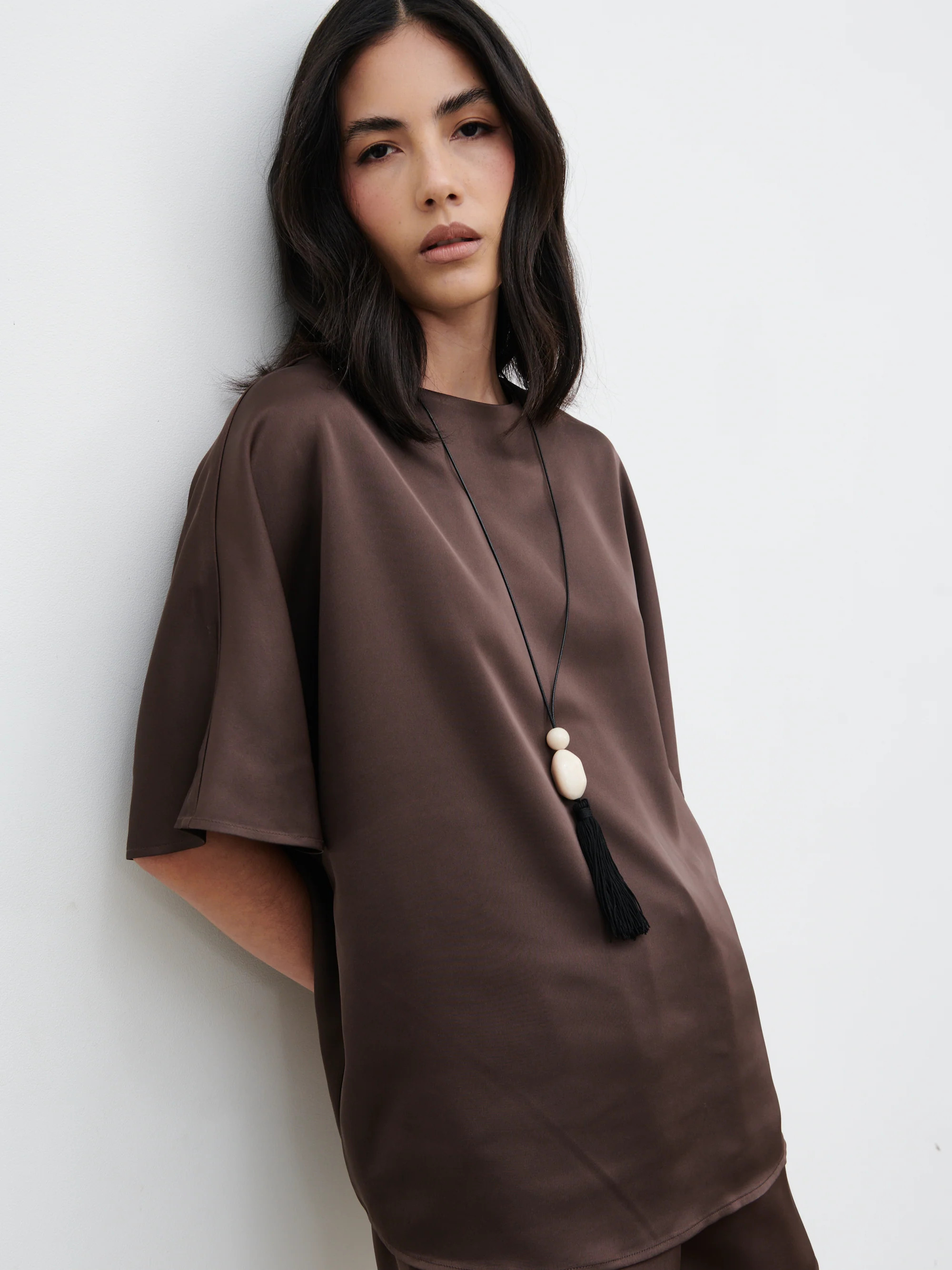 Breya Boxy Satin T-Shirt | Pretty Lavish (UK)