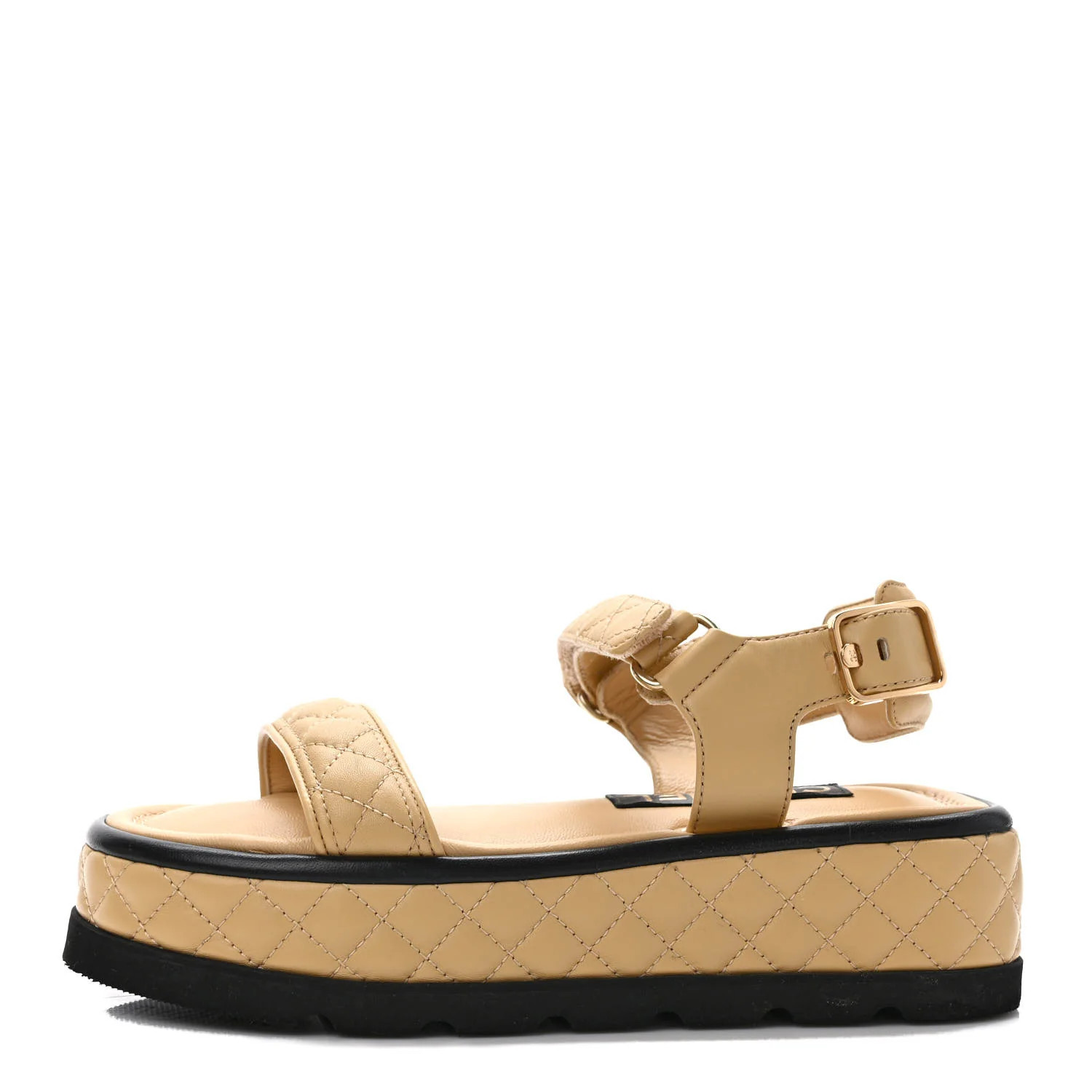 Lambskin Quilted Platform Sandals 36 Beige Black | FASHIONPHILE (US)