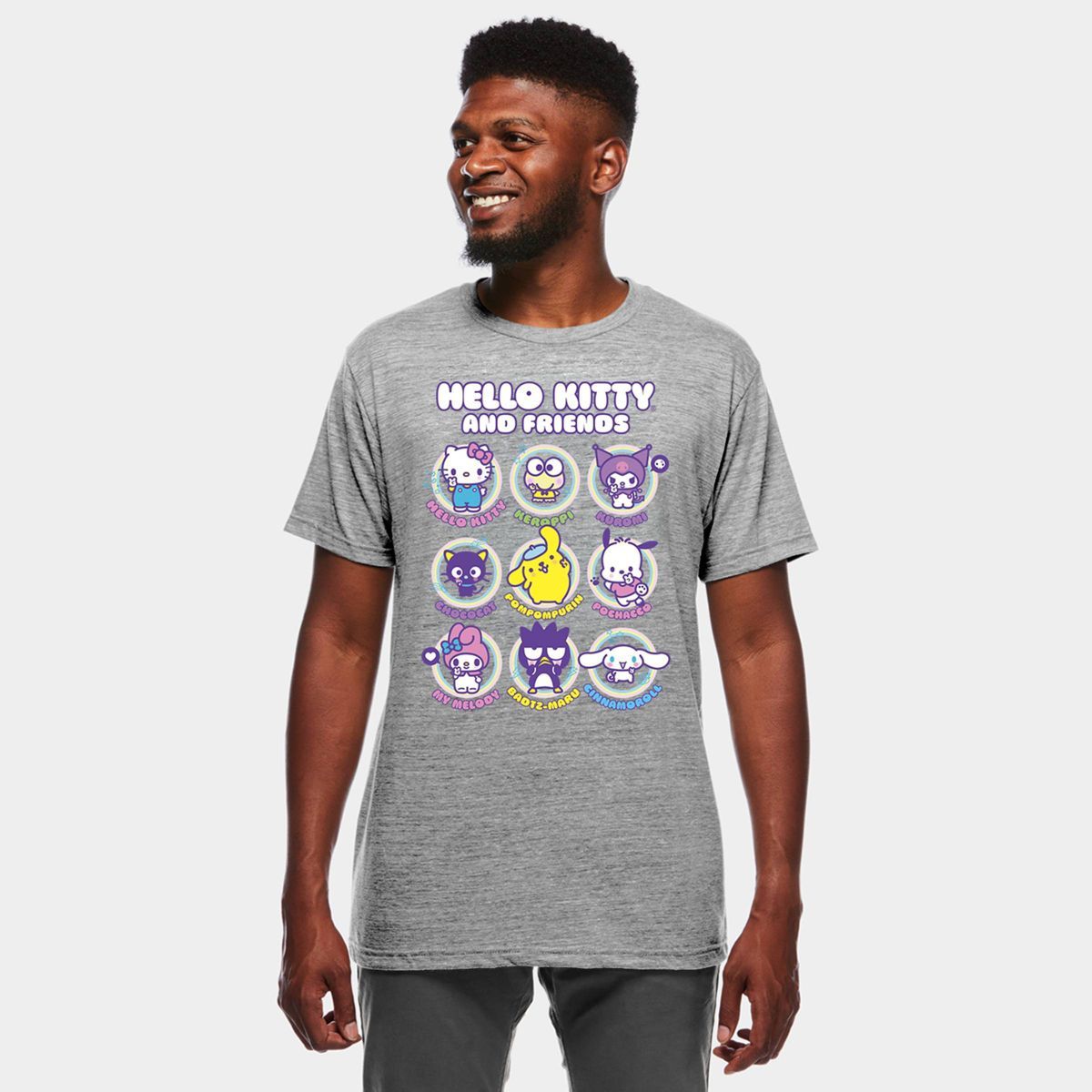 Men's Hello Kitty Short Sleeve Graphic T-Shirt - Heathered Gray | Target