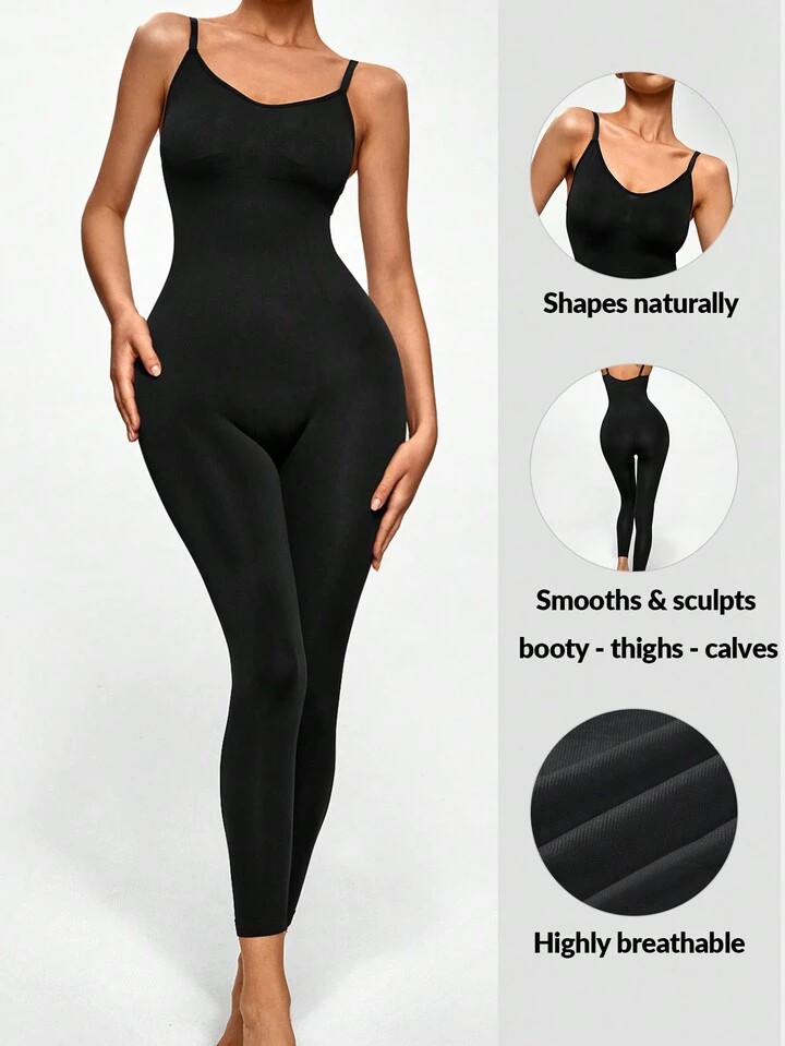 SHEIN SHAPE Solid Seamless Tummy Control Cami Shapewear Jumpsuit | SHEIN