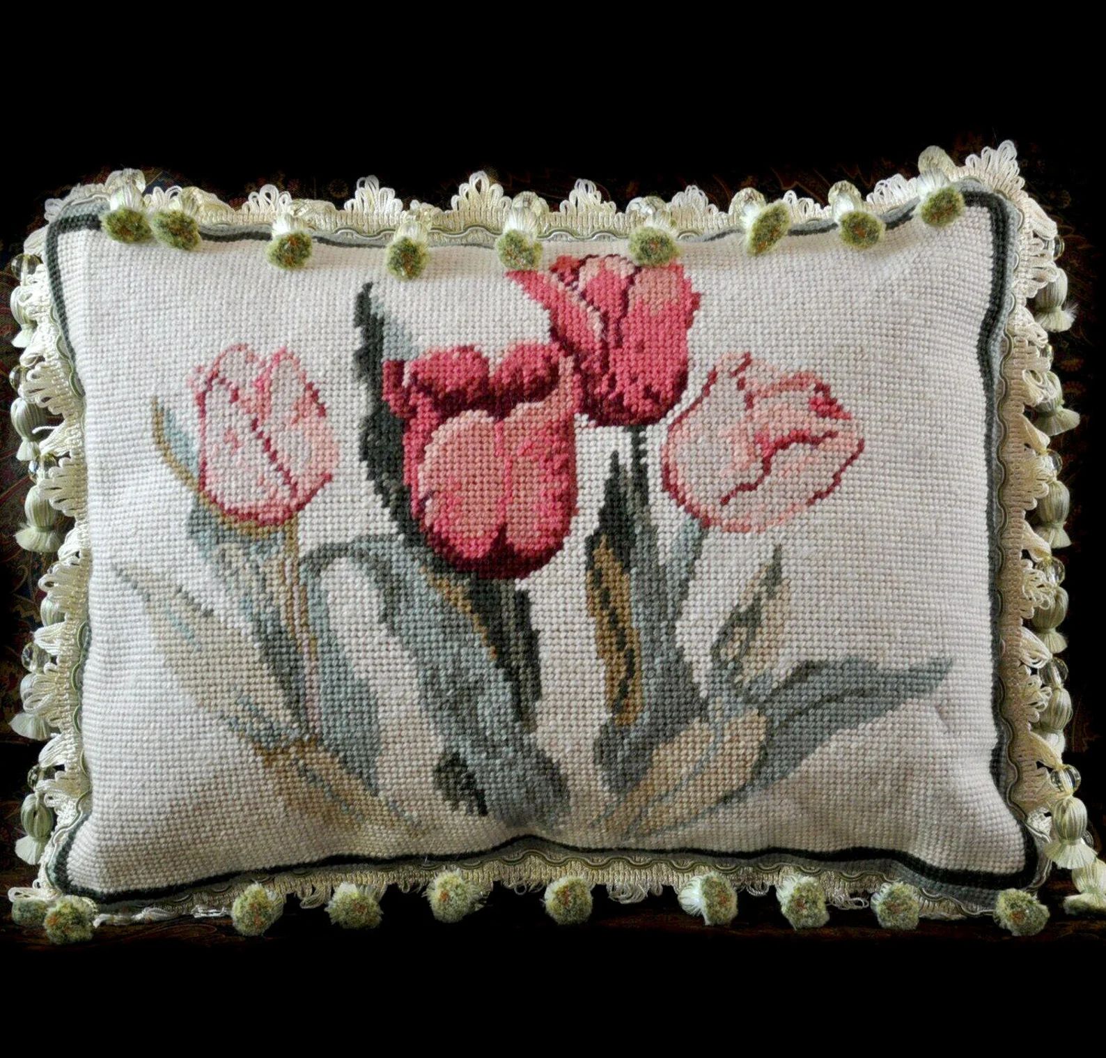 Custom Handmade Floral Tulips Wool Needlepoint Throw Pillow | Etsy | Etsy (US)