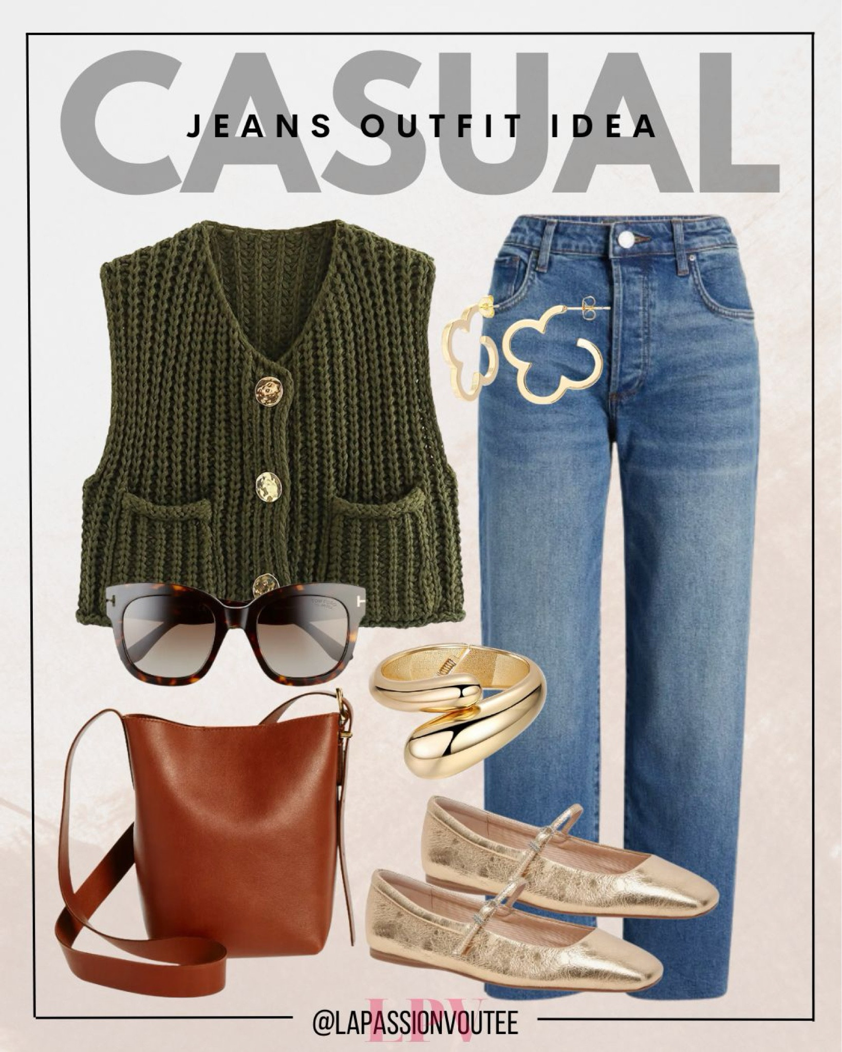 Stay cozy and stylish with a crochet chunky knit sleeveless cardigan, straight jeans, and clover cuff earrings. Add a cuff bracelet, mini bucket tote, and sunglasses for effortless flair. Complete the look with classic Mary Jane shoes for a polished touch.

#LTKSeasonal #LTKFindsUnder100 #LTKStyleTip