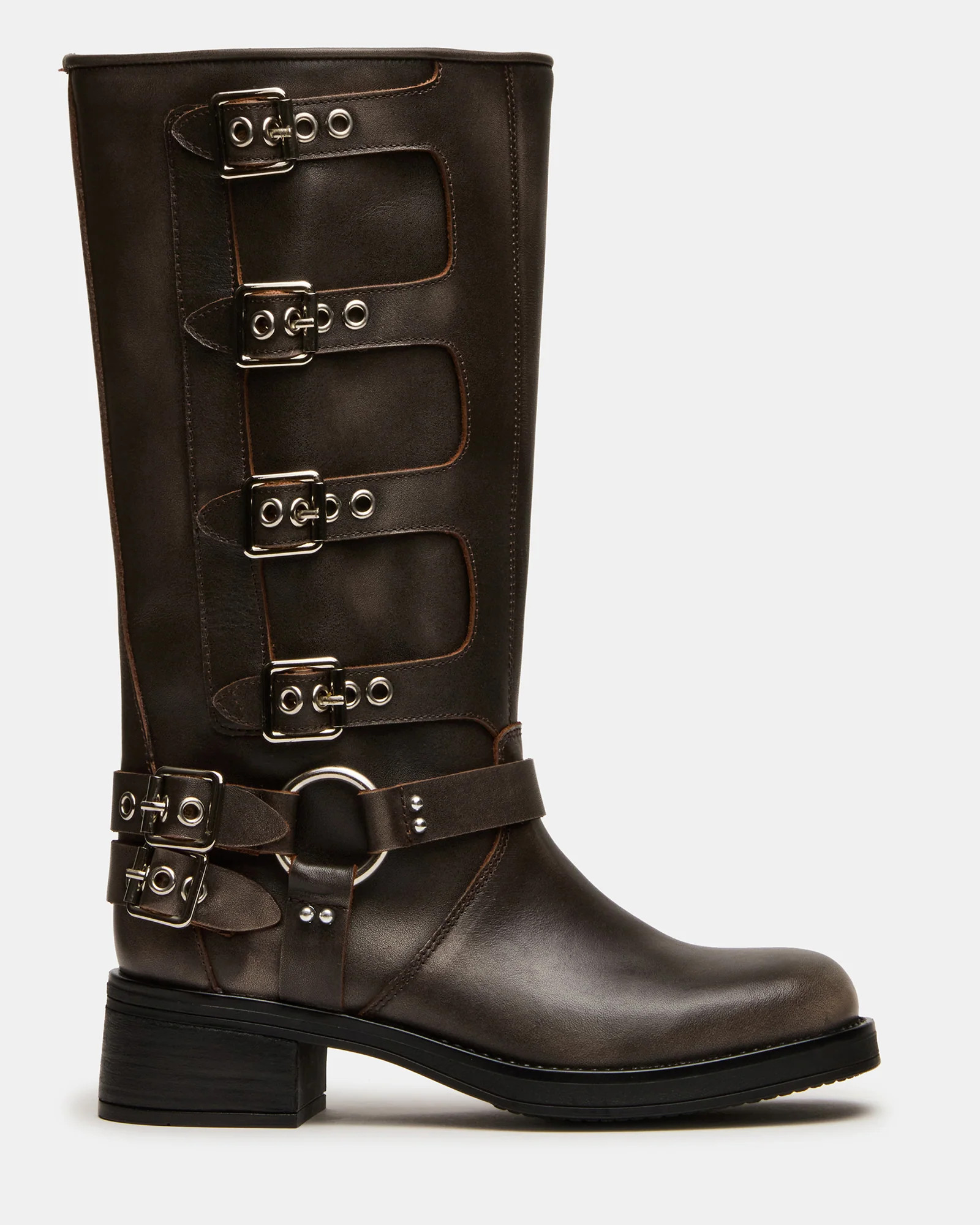 ROCKY Brown Distressed Wide Calf Knee-High Moto Women's Boot | Steve Madden (US)