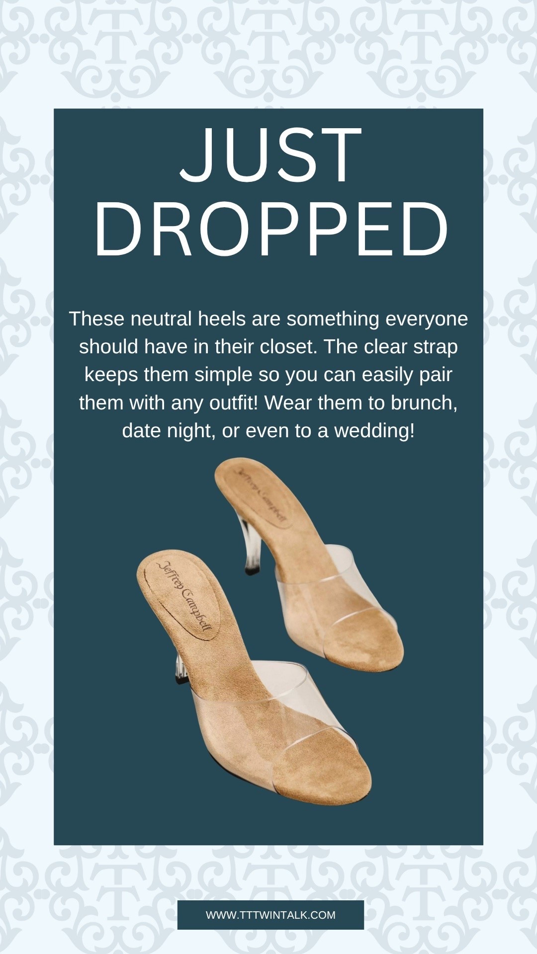  These neutral heels are something everyone should have in their closet. The clear strap keeps them simple so you can easily pair them with any outfit! Wear them to brunch, date night, or even to a wedding!

 

#LTKdayinmylife #LTKootd #LTKgrwm
