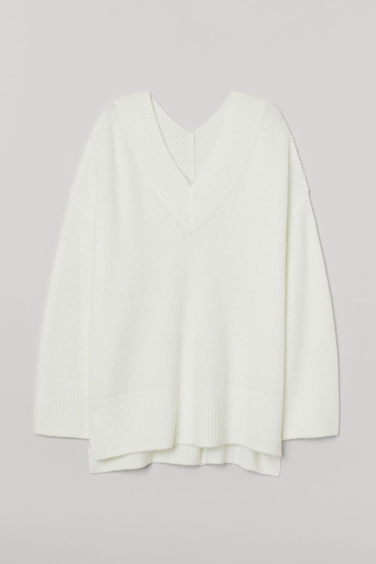 H & M - V-neck Wool-blend Sweater - White | H&M (US + CA)