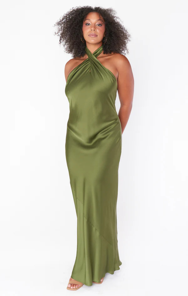 Jasmine Halter Maxi Dress ~ Rich Olive Luxe Satin | Show Me Your Mumu