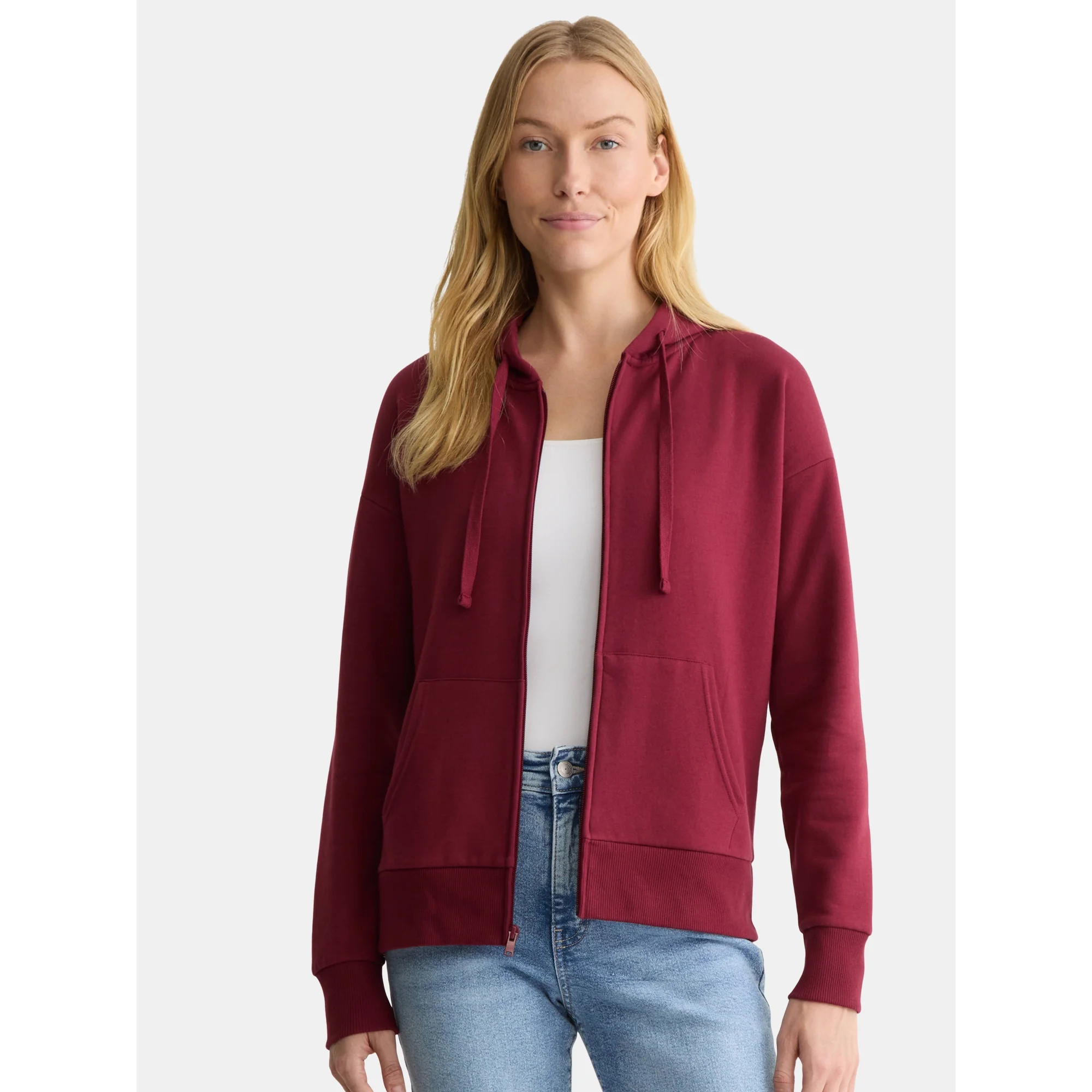 Time and Tru Women's Zip Front Fleece Hoodie Jacket, Sizes XS-XXXL | Walmart (US)