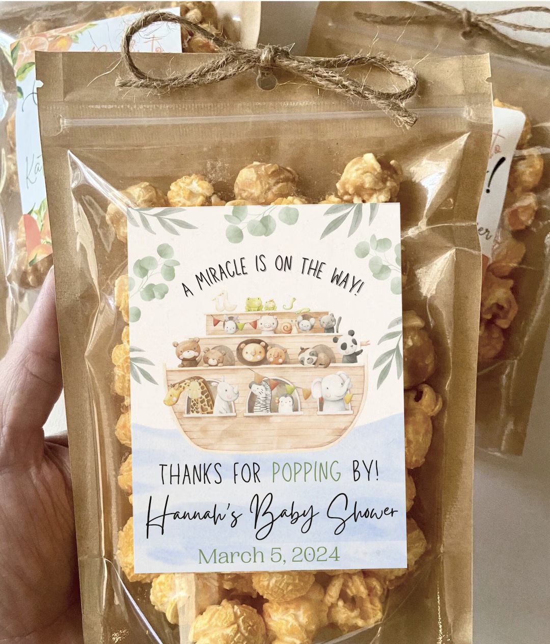 Noah's Ark Baby Shower Favors Christian Baby Shower Ready to Pop Popcorn Bags Favor Tags personal... | Etsy (US)