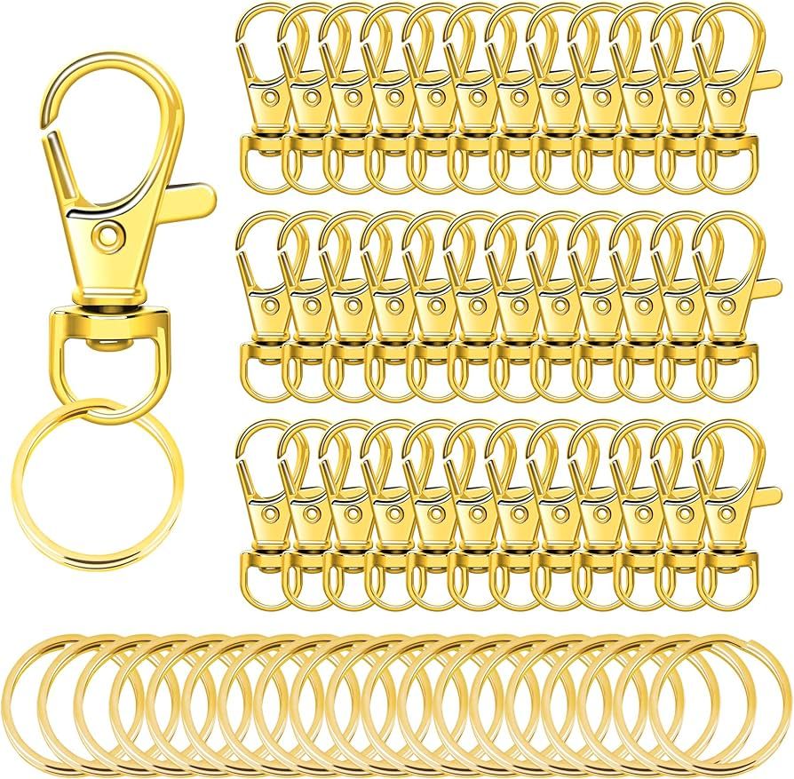 SANNIX 60pcs Gold Swivel Snap Hooks with Key Rings,Keychain Clip Hooks, Key Chain Rings, Lobster ... | Amazon (US)