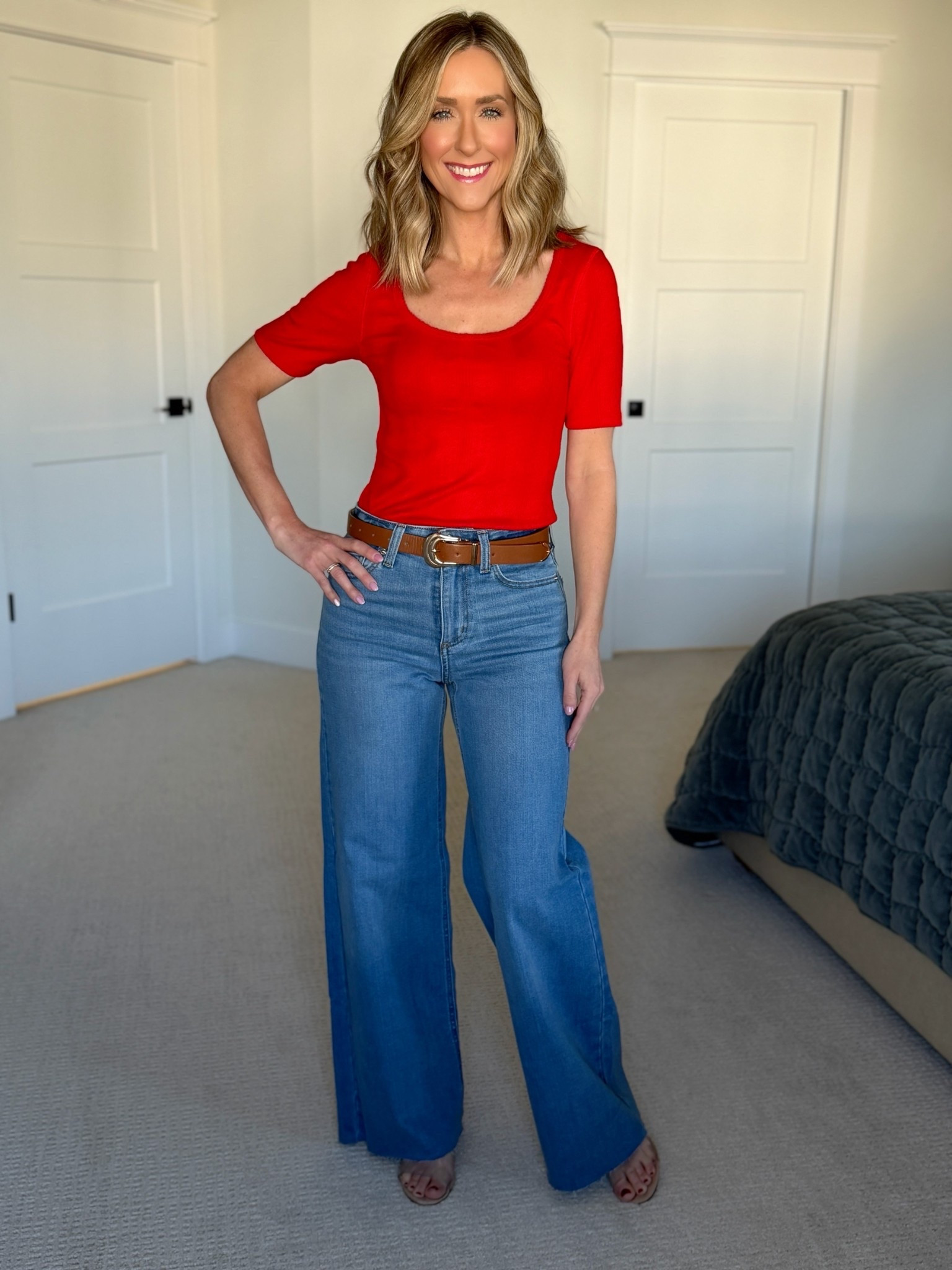 The perfect red top! Wearing a small. Love these wide leg jeans too! 

#LTKgrwm #LTKootd #LTKdayinmylife