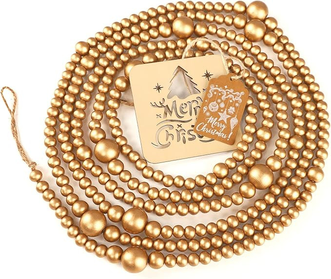 Wood Bead Garland and Vintage Sign for Christmas Home Decoration, 12ft Wood Bead Farmhouse Wall D... | Amazon (US)