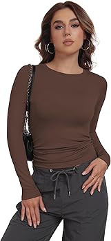 MLYENX 3 Pack Womens Long Sleeve Shirts Crew Neck Basic Stretchy Fitted Y2K Tops Going Out Fashio... | Amazon (US)