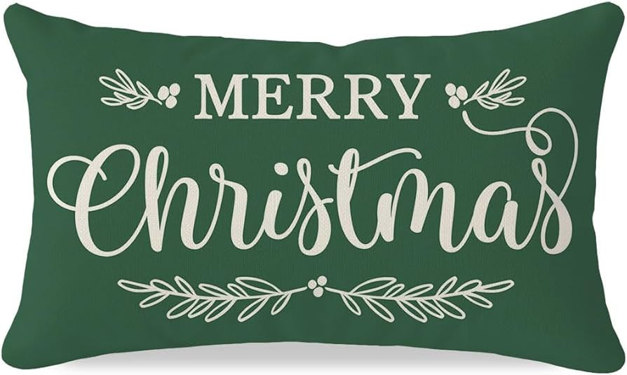 ANDICORN Merry Christmas Pillow Covers 12x20 Inch Forest Green Outdoor Farmhouse Christmas Decora... | Amazon (US)
