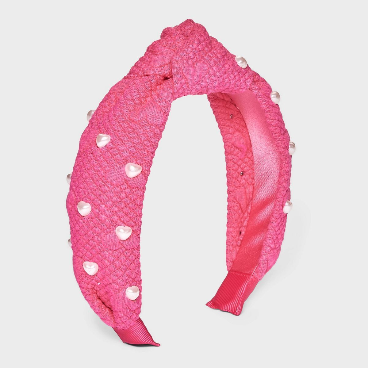 Girls' Quilted Headband with Heart Pearls - Cat & Jack™ Pink | Target