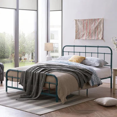 Metal Bed with Rounded Corner Headboard and Footboard, Industrial Style and Low Profile Design | Wayfair North America