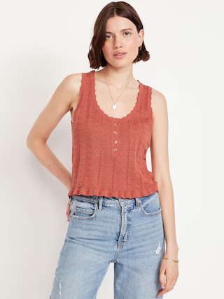 Sleeveless Pointelle Henley Top | Old Navy (US)