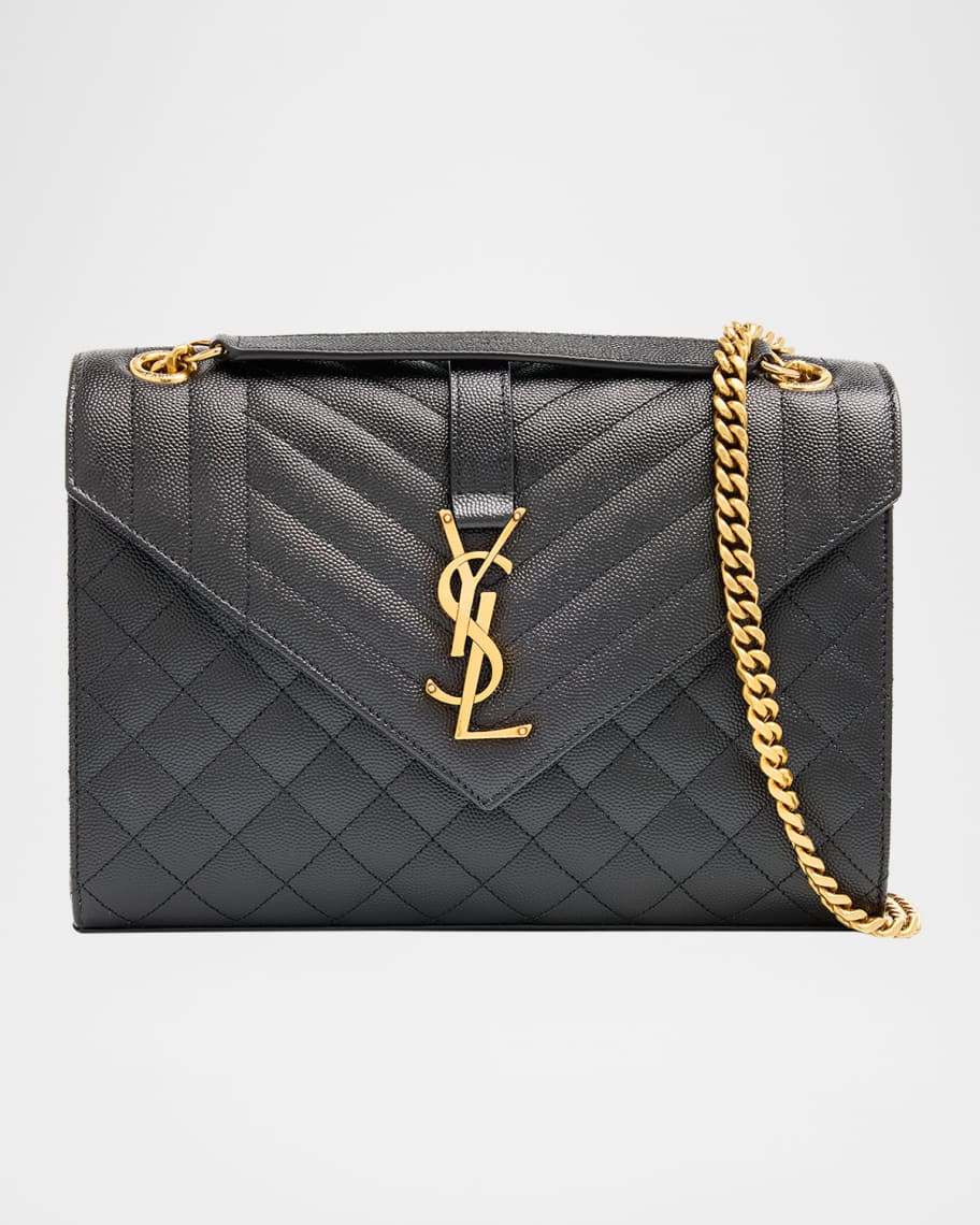 Saint Laurent Envelope Triquilt Medium YSL Shoulder Bag in Grained Leather | Neiman Marcus