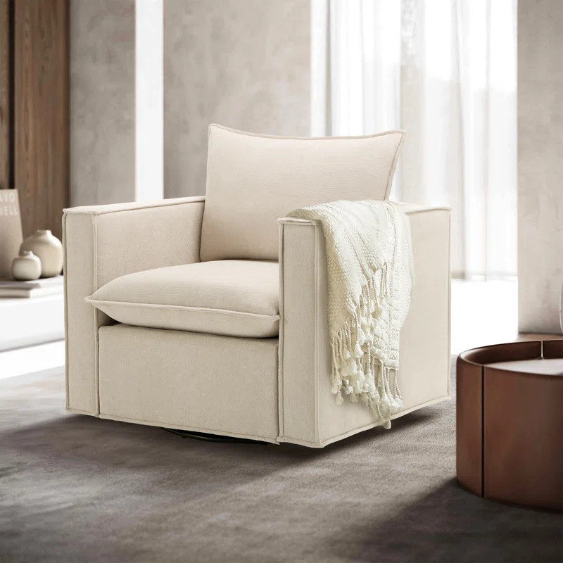 Louretha 34" Wide Fabric Upholstered Swivel Armchair | Wayfair North America