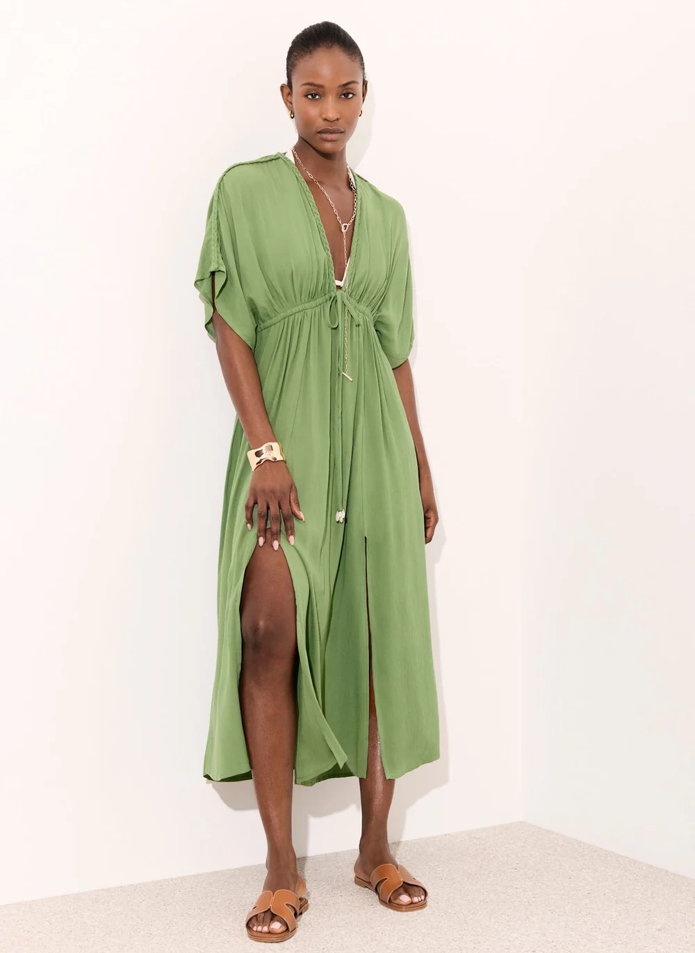 Green Cotton Beach Maxi Dress | Mint Velvet