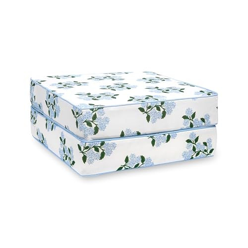 Hofdeco Premium Coastal Patio Indoor Outdoor Seat Cushion Cover Only Set of 2, 20”x20”x4” Water Repellent for Backyard, Couch, Baby Blue Print Hydrangea Flower | Amazon (US)