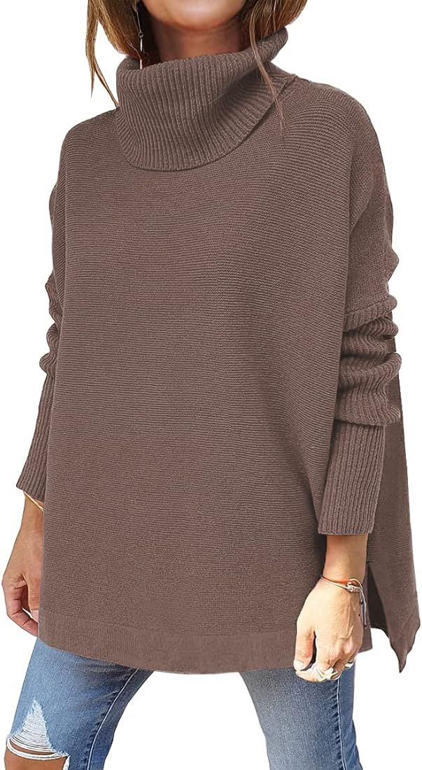 LILLUSORY Women's Turtleneck Oversized Sweaters 2022 Fall Long Batwing Sleeve Spilt Hem Tunic Pul... | Amazon (US)
