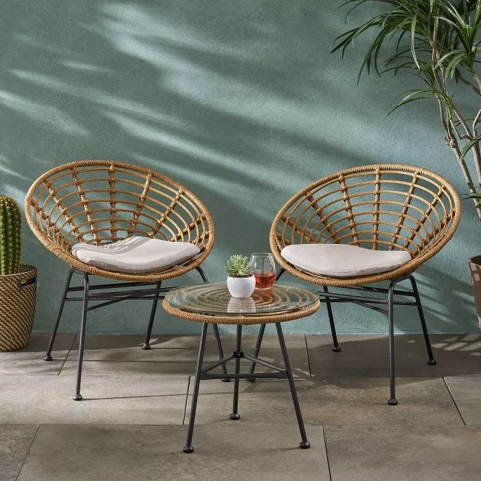 3pc Pigment Iron Modern Boho Patio Chat Set - Christopher Knight Home | Target