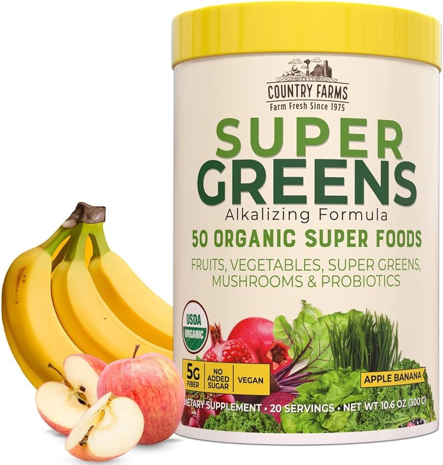 COUNTRY FARMS Super Greens Apple Banana Flavor, 50 Organic Super Foods, USDA Organic Drink Mix, F... | Amazon (US)