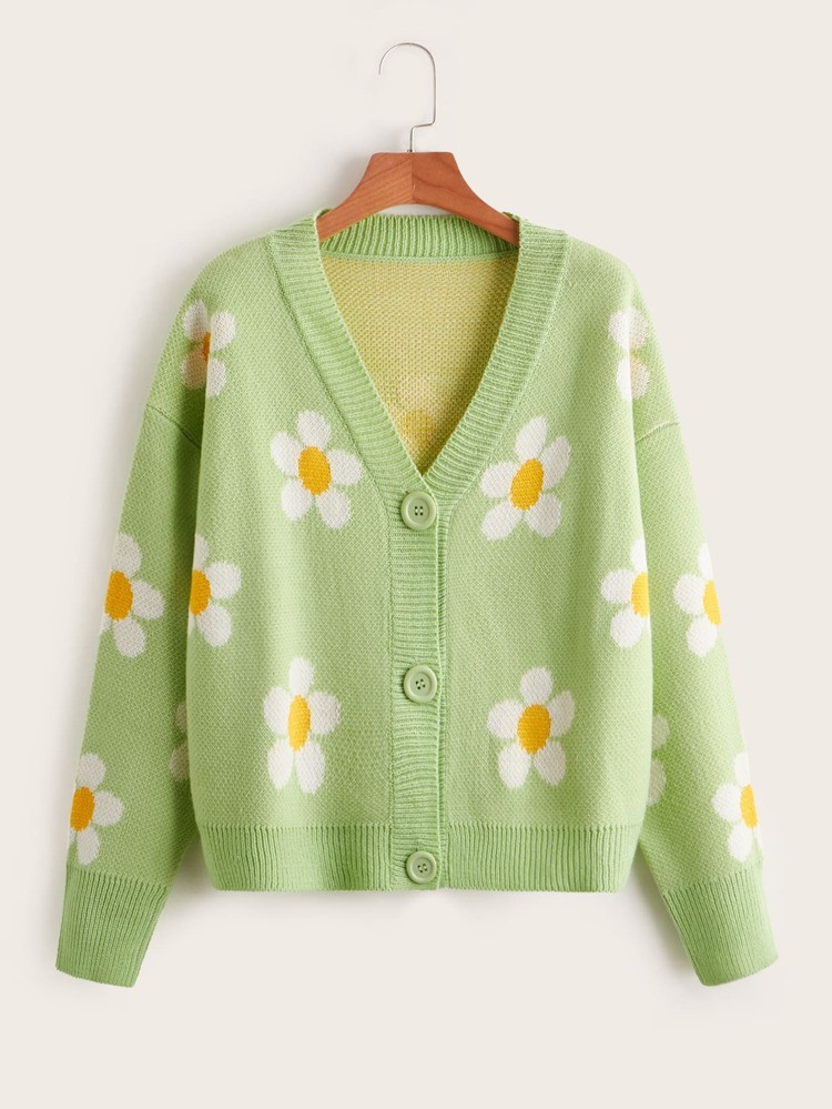 Flower Pattern Drop Shoulder Cardigan | SHEIN