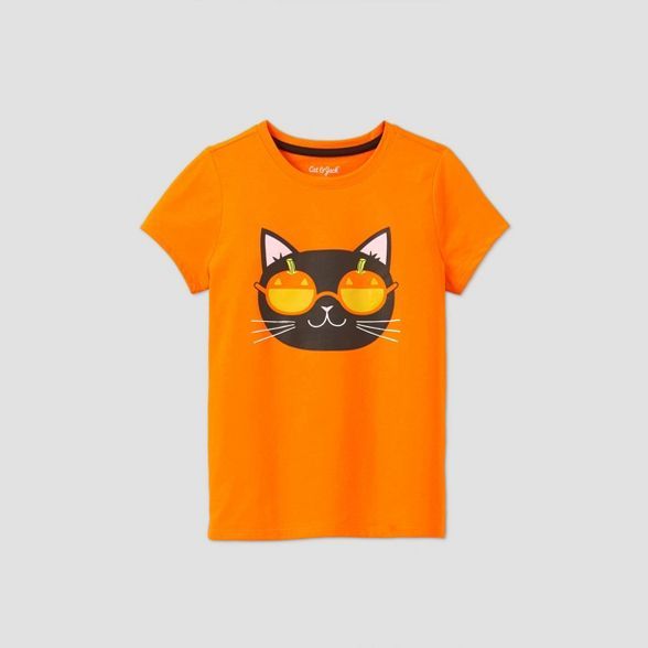 Girls' Short Sleeve Pumpkin Cat Graphic T-Shirt - Cat & Jack™ Orange | Target